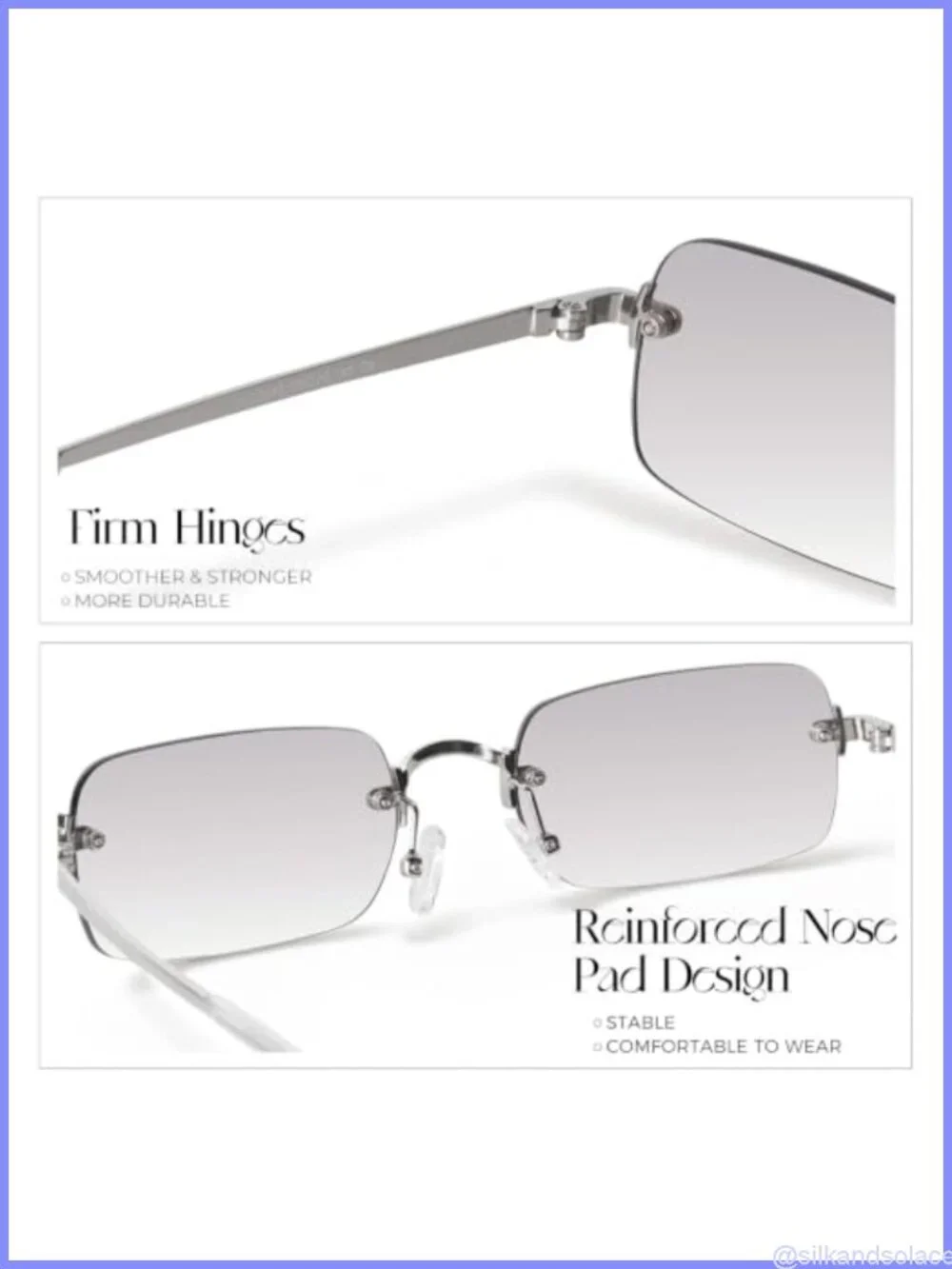 Rimless Rectangle Sunglasses UV400 Fashion Tint Lenses Metal Temples